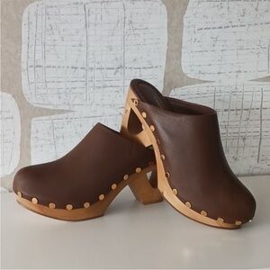 Tamara Mellon Brown Leather Clogs Size 40.5